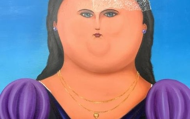 XL Style Of BOTERO Lady in Veil Oil Painting