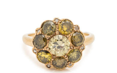 YELLOW GOLD AND COLORED DIAMOND RING