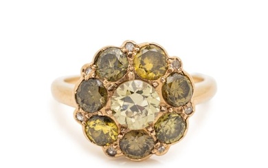 YELLOW GOLD AND COLORED DIAMOND RING