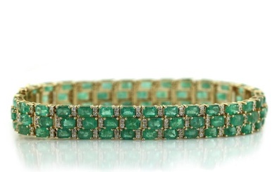 Yellow-Gold Emerald and Diamond Bracelet