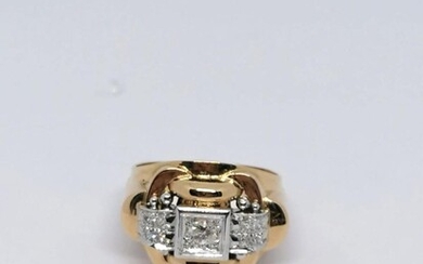 Yellow gold and diamond "French" ring