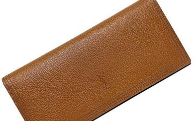 Yves Saint Laurent Long Bi-Fold Wallet Brown Leather YSL Women's Men's