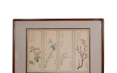 Zhang Boju flower and bird four screen frame