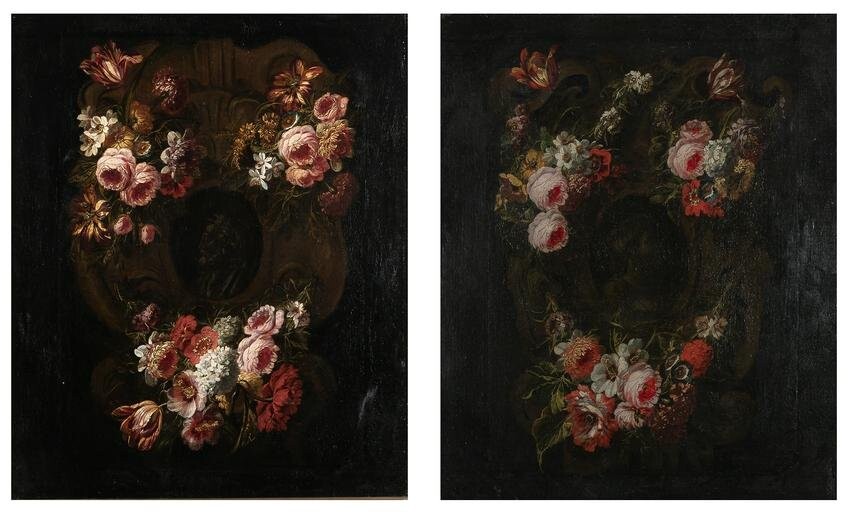 Attributed to Gaspar Verbruggen the Younger Still Lifes of Flowers with Urns: a pair