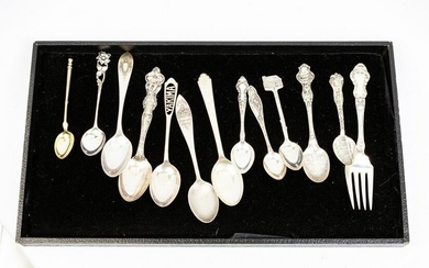 (lot of 14) Mostly souvenirsterling spoons, Wallace
