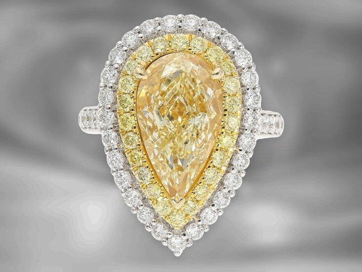 ring/pendant: very high quality, very special multi-functional ring/pendant with valuable coloured drop diamond of 5ct and rich brilliant-cut diamonds, like new, GIA-Report