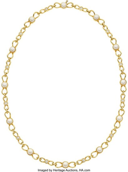10015: Tiffany & Co. Diamond, Cultured Pearl, Gold Neck