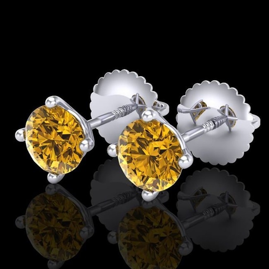 1.01 ctw Intense Fancy Yellow Diamond Art Deco Earrings 18k White Gold