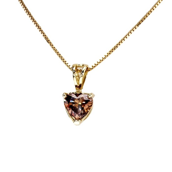 1.08 Ct VVS2 Heart Shape Diamond Pendant - 14 kt. Yellow gold - Necklace with pendant Diamond