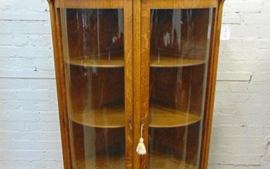 Heart shaped oak china corner cabinet with double