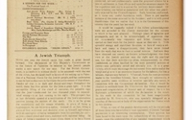 (ZIONISM - - Balfour Declaration). The Jewish Chronicle. 6th July, 1917 - 28th December, 1917.