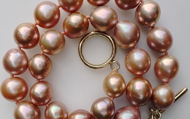 12mm-14mm Edison Baroque Pearls on 17" Necklace with Large Gold Toggle Clasp