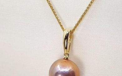 12mm Pink Edison Pearl - 14 kt. Yellow gold - Necklace with Pendant