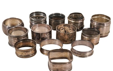 (13 Pc) Sterling Silver & Silver Plated Napkin Rings Grouping