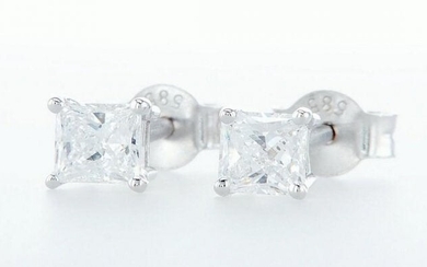 14 k. White gold - Earrings Princess Diamond -0.73CTW
