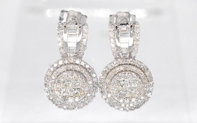 14 kt. White gold - Earrings - 1.00 ct Diamond