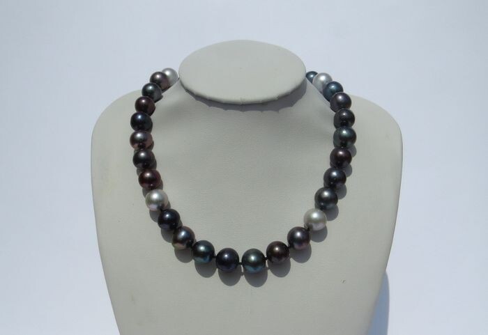 14 kt. Yellow gold - Necklace - 9.5-10.5mm Multi Tahitian Pearls