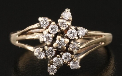 14K Diamond Cluster Ring with Split Shoulders