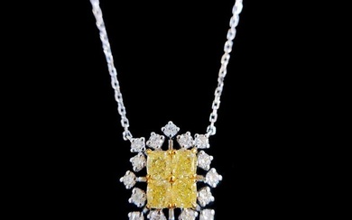 14K GOLD 1.21 CTW NATURAL YELLOW DIAMOND & DIAMOND NECKLACE