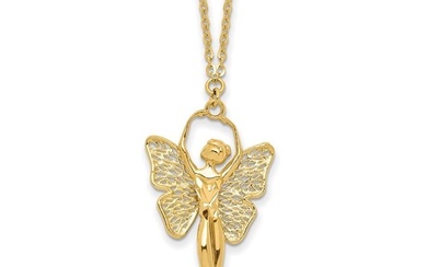 14K Polished and Filigree Fairy Necklace