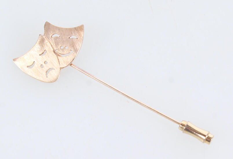 14K SOLID GOLD MASK COMEDY TRAGEDY STICK PIN