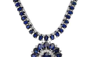 14K White Gold Setting with 46.57ct Sapphire and 0.92ct Diamond Necklace