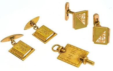 14K Gold Cufflinks, C. 1950, 14.5G 4 Pcs