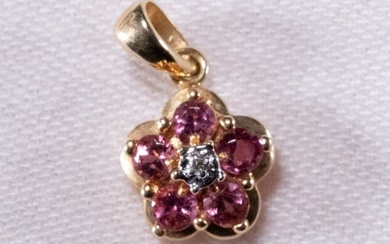 14k Gold Diamond Gemstone Floral Necklace Pendant