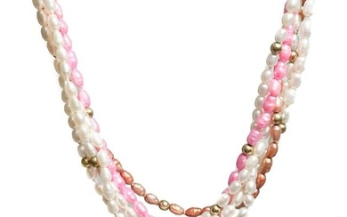 14k Yellow Gold Freshwater Pearl 5 Strand Necklace