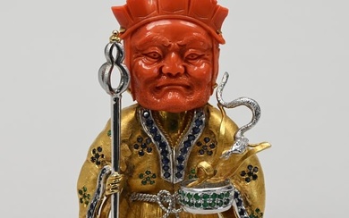 14k Yellow Gold Gem-Set Pendant Brooch of a Luohan