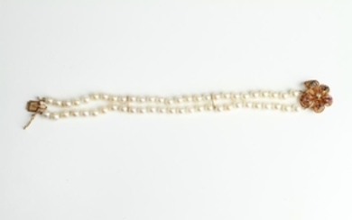 14K Gold Diamond & Gemstones Clasp Pearls Bracelet
