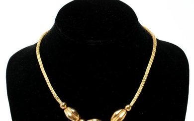 18K Gold Large Beads & Braided Wire Necklace
