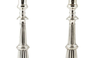 15-Pair of silver torches with fluted and ringed...