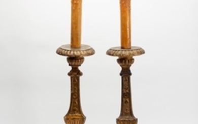 A pair of carved giltwood torchere lamps, Italian 19th Century, H x 81cm