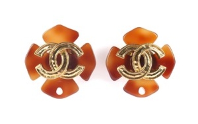 Chanel CC Faux Tortoiseshell Earrings, c.1994, gold tone...