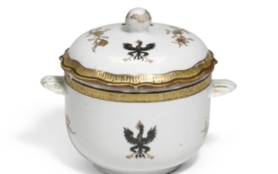 A Chinese export armorial sugar bowl and cover with the Royal coat-of-arms of Prussia Qing dynasty, circa 1755