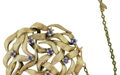 Circular Openwork Sapphire Set of 14-Carat Gold Brooch