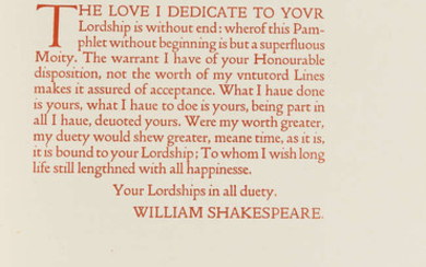Doves Press.- Shakespeare (William) The Rape of Lucrece, one of 175 copies on paper, bound in russet morocco, gilt, by T.J.Cobden-Sanderson at the Doves Bindery, Doves Press, 1915.