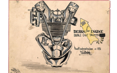 Von Dutch (Kenneth Howard 1929 – 1992) 'Design for engine Double OHC Triumph'