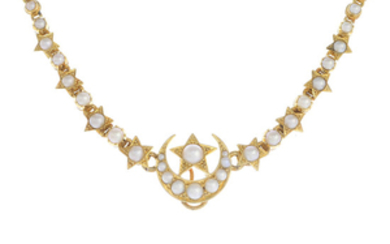 An early 20th century 18ct gold split pearl necklace.