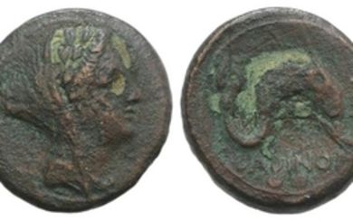 Eastern Italy, Larinum, c. 210-175 BC. Æ Binux (18mm, 4.35g,...