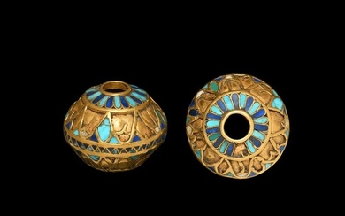 Egyptian Gold Lapis and Turquoise Pendant Bead
