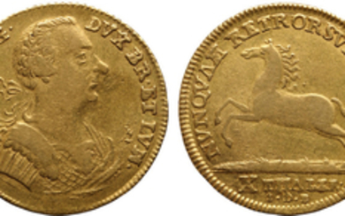 German States, Brunswick-Wolfenbuttel, Karl I, Gold 10 Thaler, 1763-E/IDB