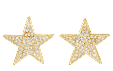 Pair of Gold and Diamond Star Earclips