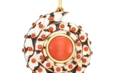 Gold, Shell and Coral Pendant, Trianon for Giulio Verones