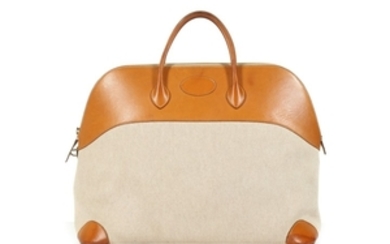 Hermes Toile and Tan Leather Travel Bolide, early...