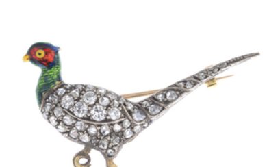 A late Victorian silver and gold, diamond and enamel pheasant brooch.