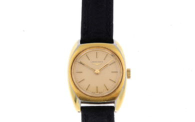 LONGINES - a lady's gold plated wrist watch. View more details