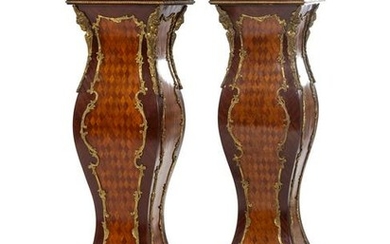 A Pair of Louis XV Style Gilt Metal Mounted Parquetry