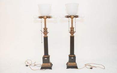 Paire de lampes à pétrole en colonne cannelée, XIX…